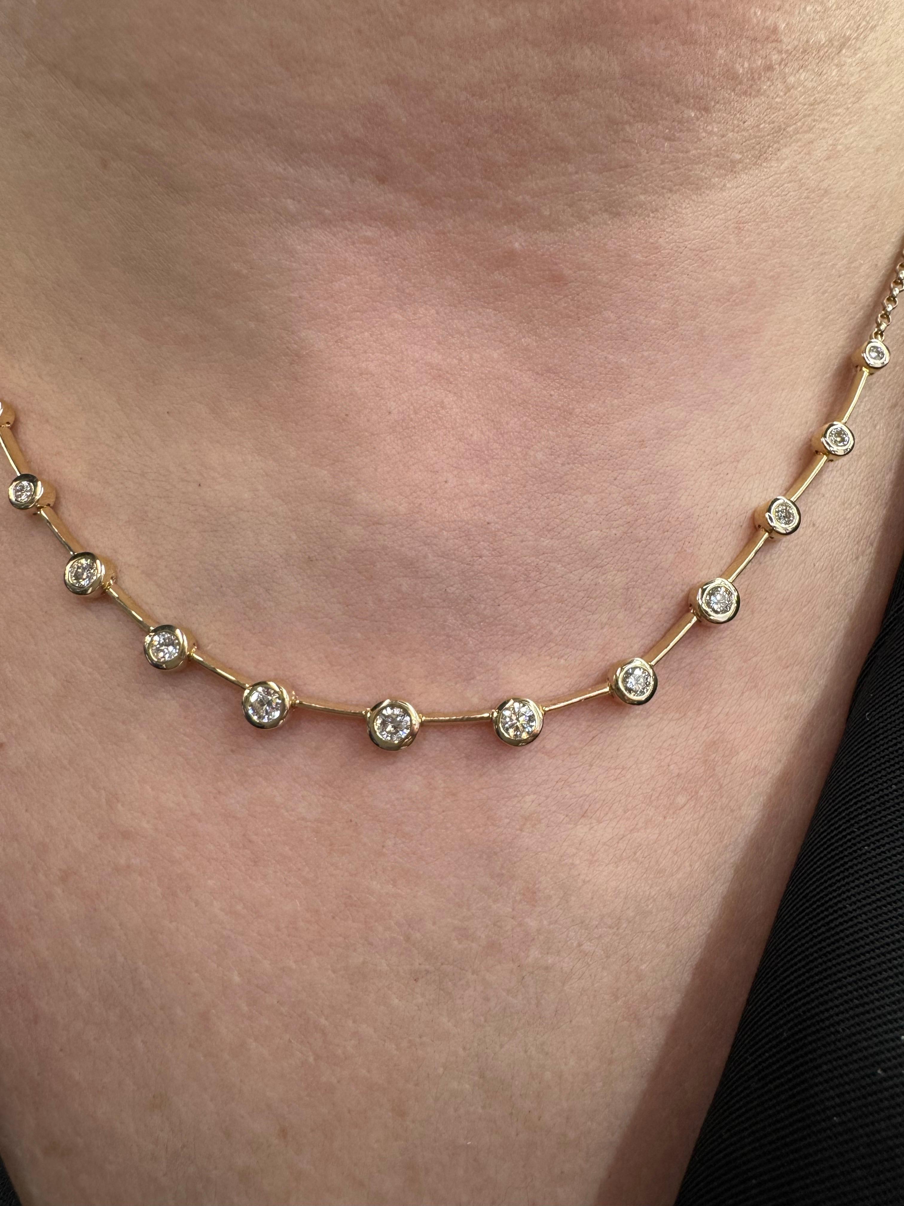 Contemporain Collier à maillons en diamant 1.01 carats or jaune 14 carats ajustable 7.96 grammes en vente
