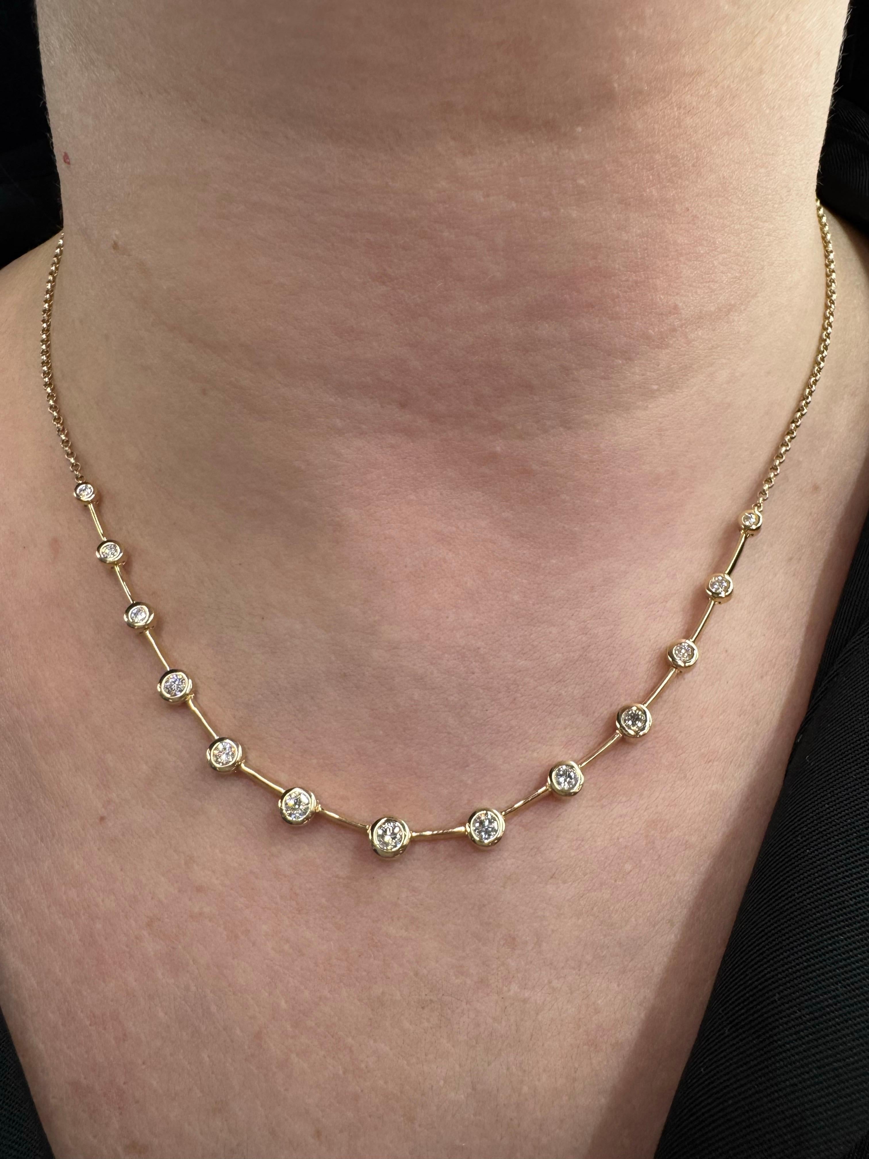 Taille ronde Collier à maillons en diamant 1.01 carats or jaune 14 carats ajustable 7.96 grammes en vente