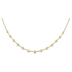 Diamond Bar Link Necklace 1.01 Carats 14 Karat Yellow Gold Adjustable 7.96 Grams
