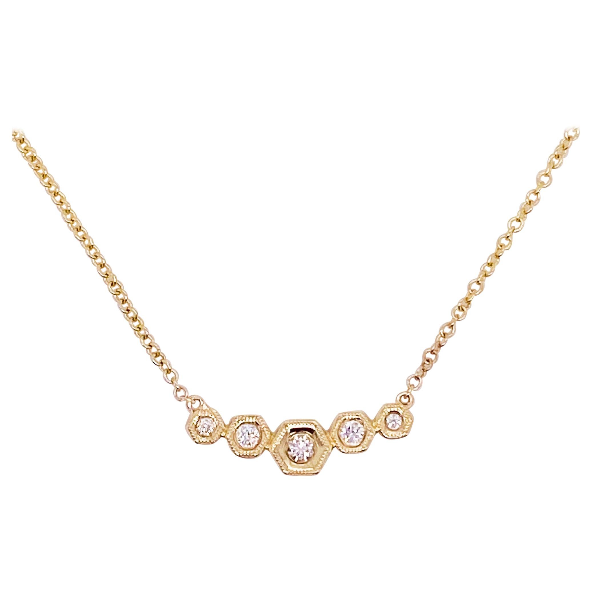 Diamond Bar Necklace, Gabriel & Co. 14 Karat Gold Diamond Bar Neck, NK5424 For Sale