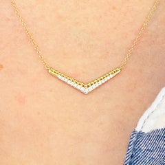 Diamond Bar Necklace, 14 Karat Yellow Gold Beaded Chevron, NeckMess, NK5943Y45JJ