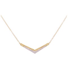 Diamond Bar Necklace, 14 Karat Yellow Gold Beaded Chevron, NeckMess, NK5943Y45JJ