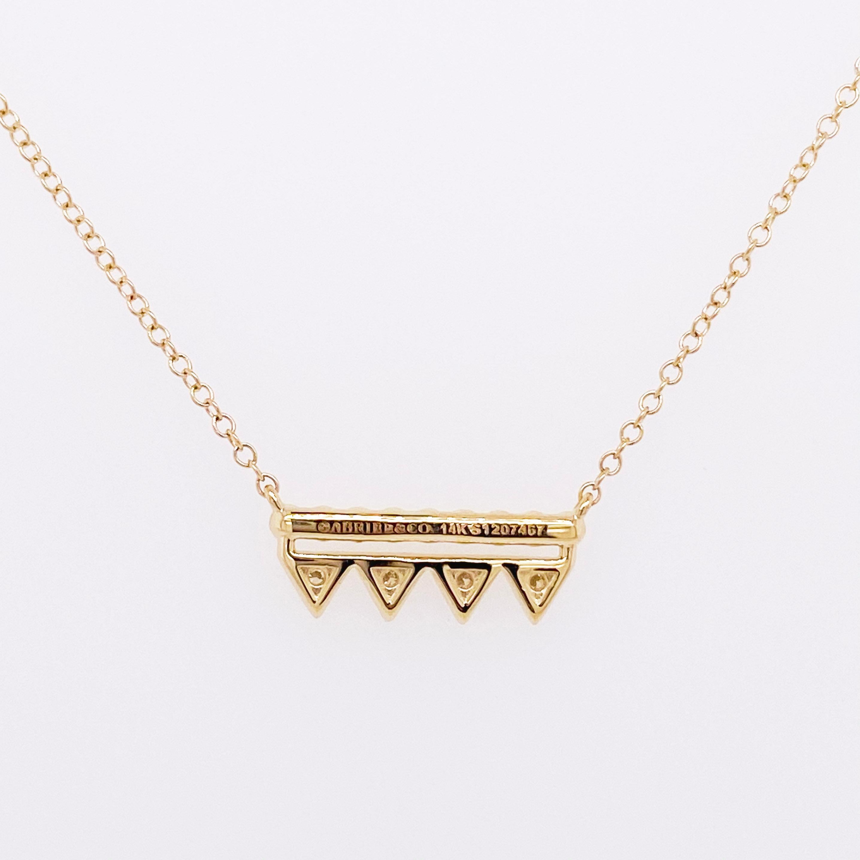 Round Cut Diamond Bar Necklace, 14 Karat Yellow Gold Bujukan Beaded Triangle, NK5956Y45JJ For Sale