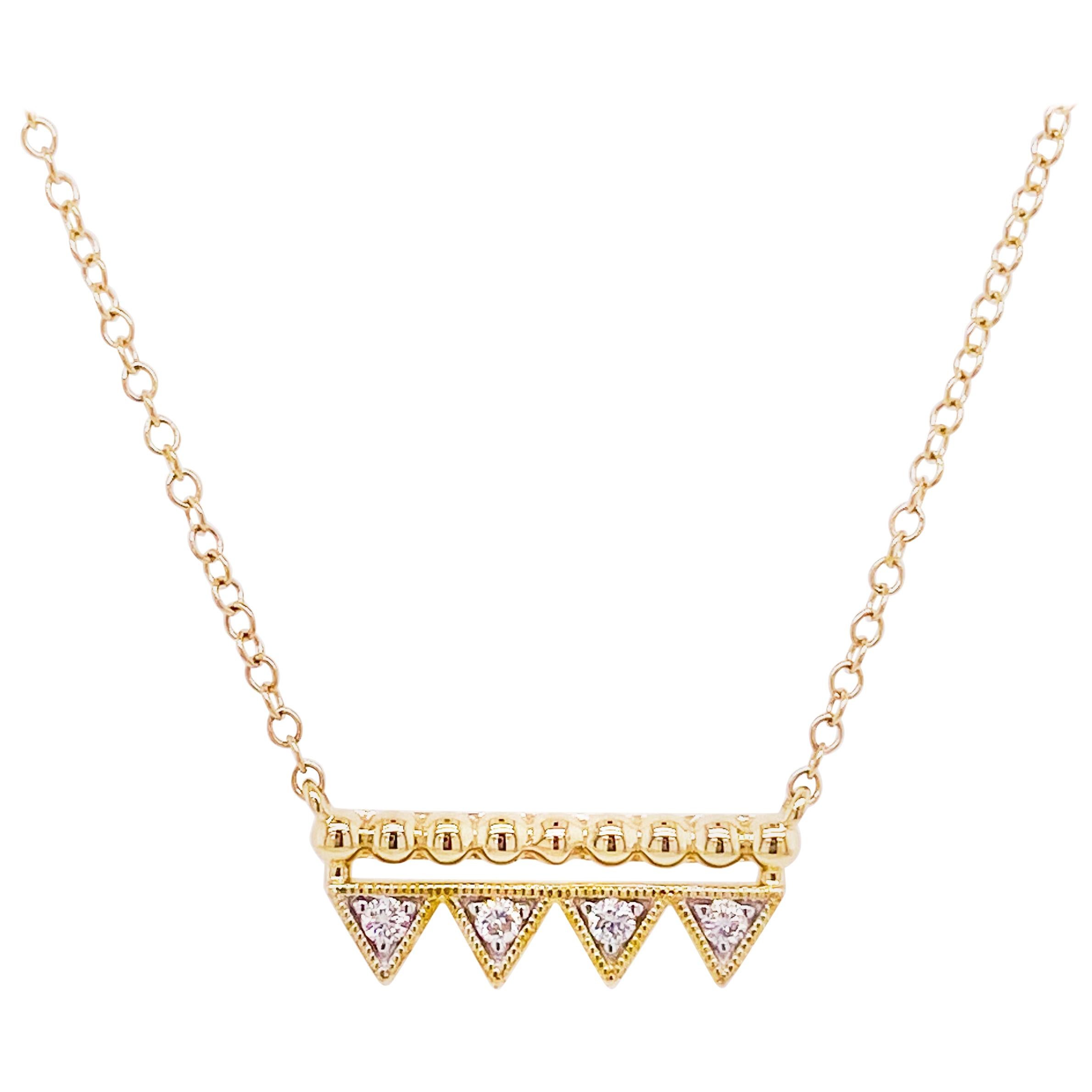 Diamond Bar Necklace, 14 Karat Yellow Gold Bujukan Beaded Triangle, NK5956Y45JJ