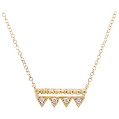 Diamond Bar Necklace, 14 Karat Yellow Gold Bujukan Beaded Triangle, NK5956Y45JJ
