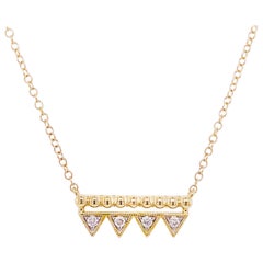 Diamond Bar Necklace, 14 Karat Yellow Gold Bujukan Beaded Triangle, NK5956Y45JJ