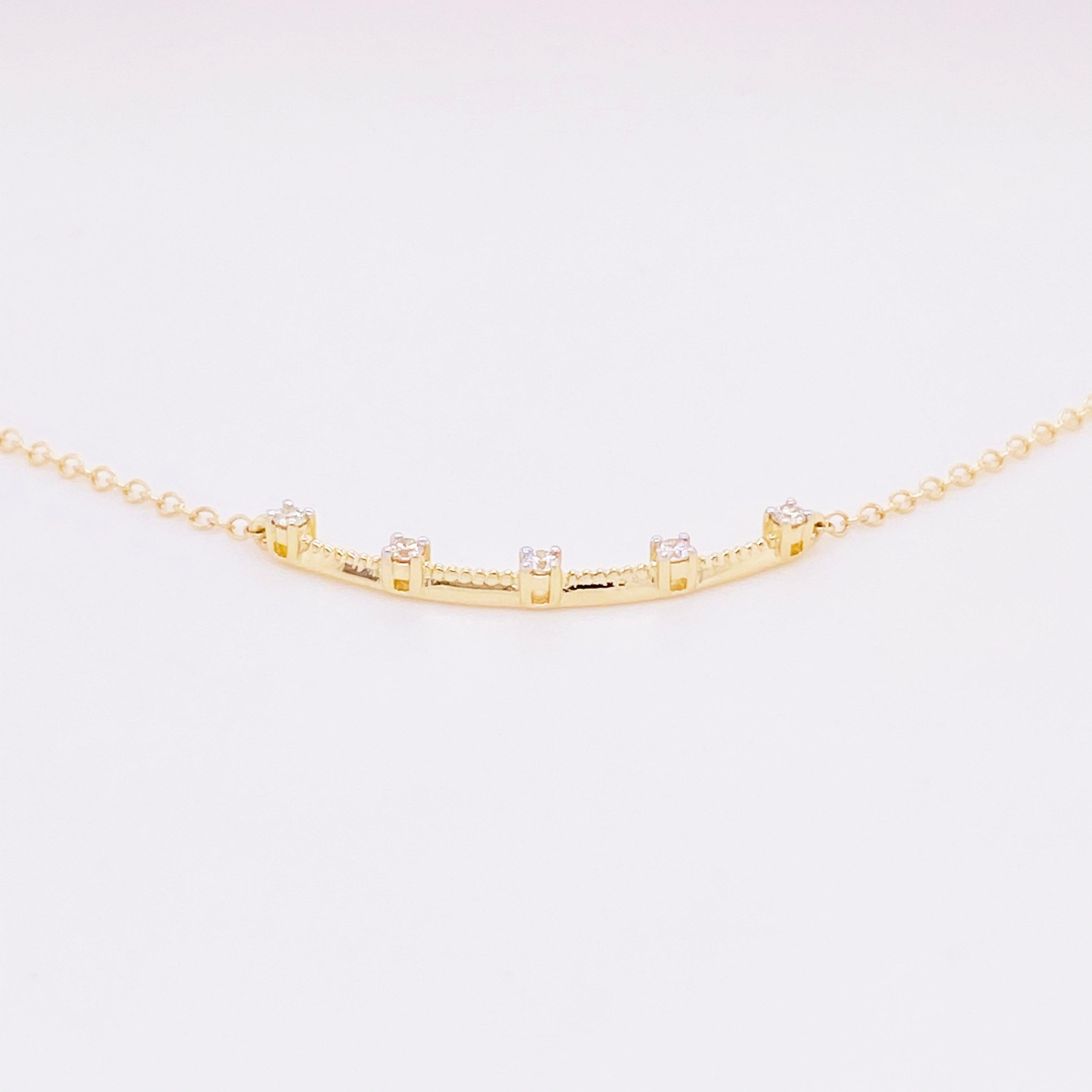 Modern Diamond Bar Necklace, 14 Karat Yellow Gold, Curved Bar Necklace, NK6137Y45JJ For Sale