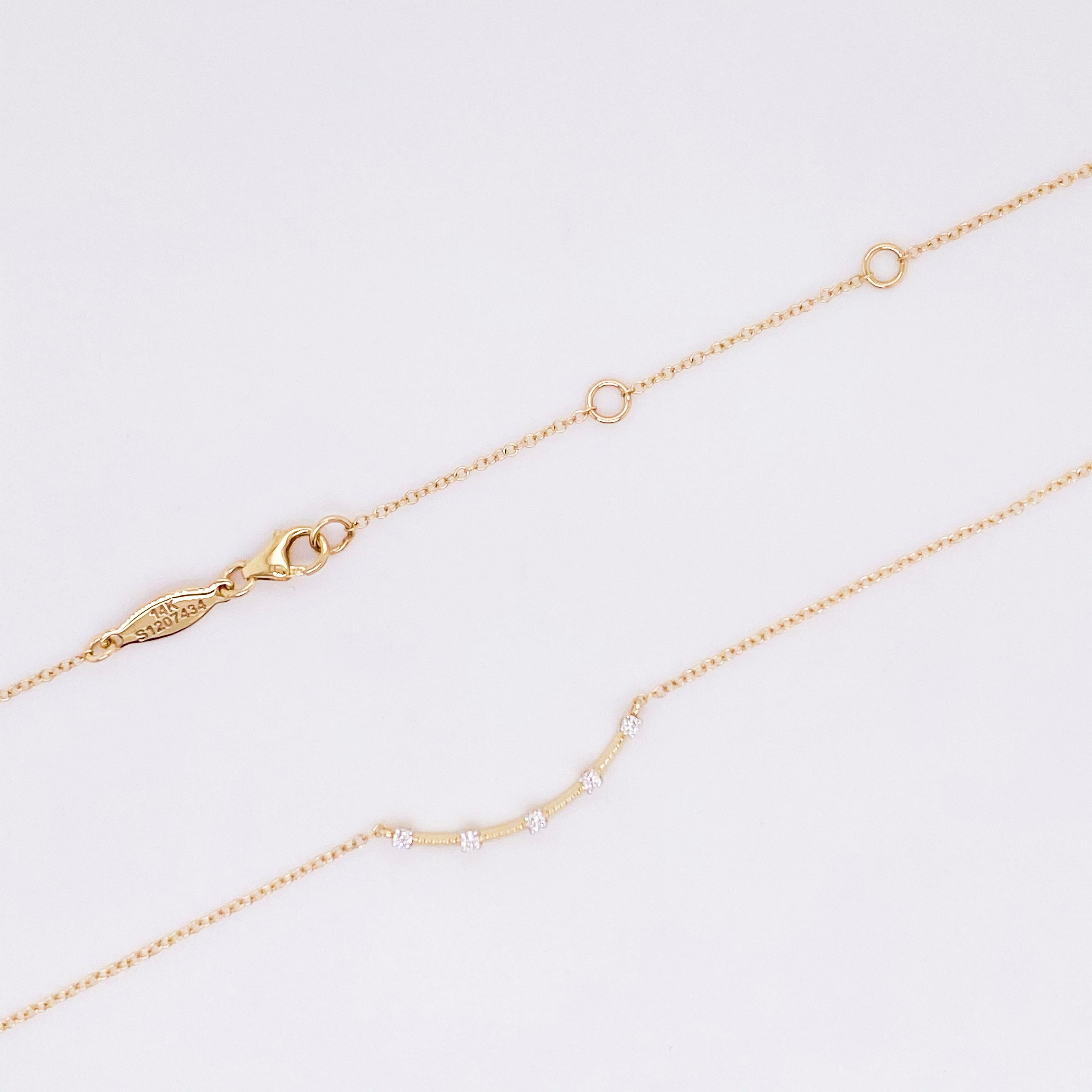 Round Cut Diamond Bar Necklace, 14 Karat Yellow Gold, Curved Bar Necklace, NK6137Y45JJ For Sale