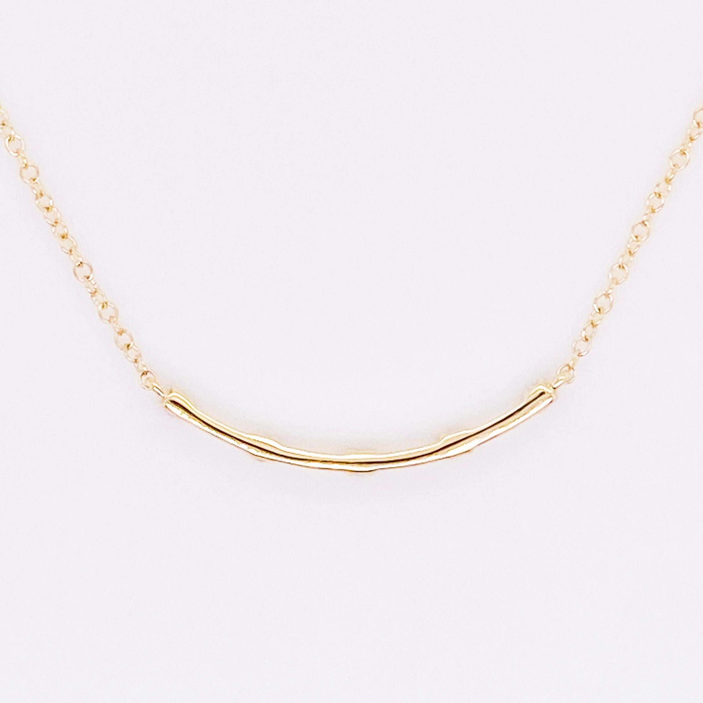 Diamond Bar Necklace, 14 Karat Yellow Gold, Curved Bar Necklace, NK6137Y45JJ In New Condition For Sale In Austin, TX