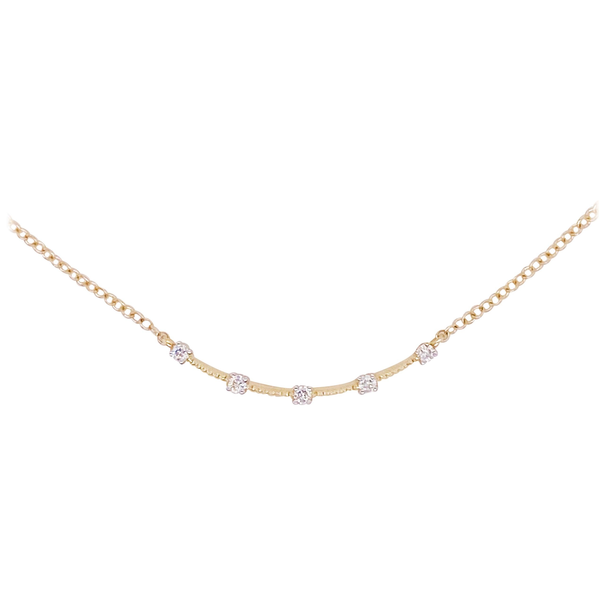 Diamond Bar Necklace, 14 Karat Yellow Gold, Curved Bar Necklace, NK6137Y45JJ