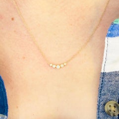 Diamond Bar Necklace, 14 Karat Yellow Gold Curved Round Bar, NK5424