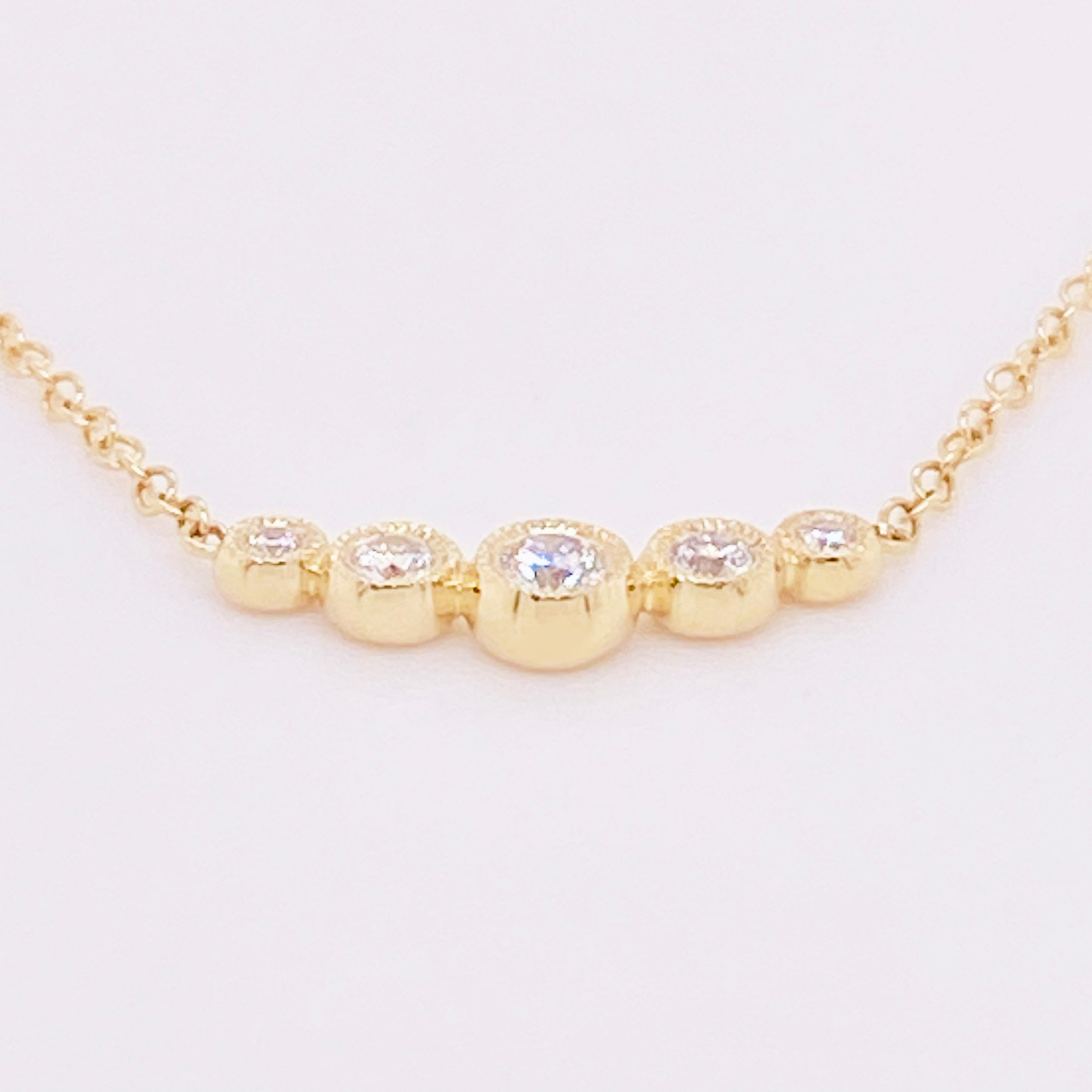 Contemporary Diamond Bar Necklace, 14 Karat Yellow Gold Curved Round Bar, NK5424Y45JJ For Sale