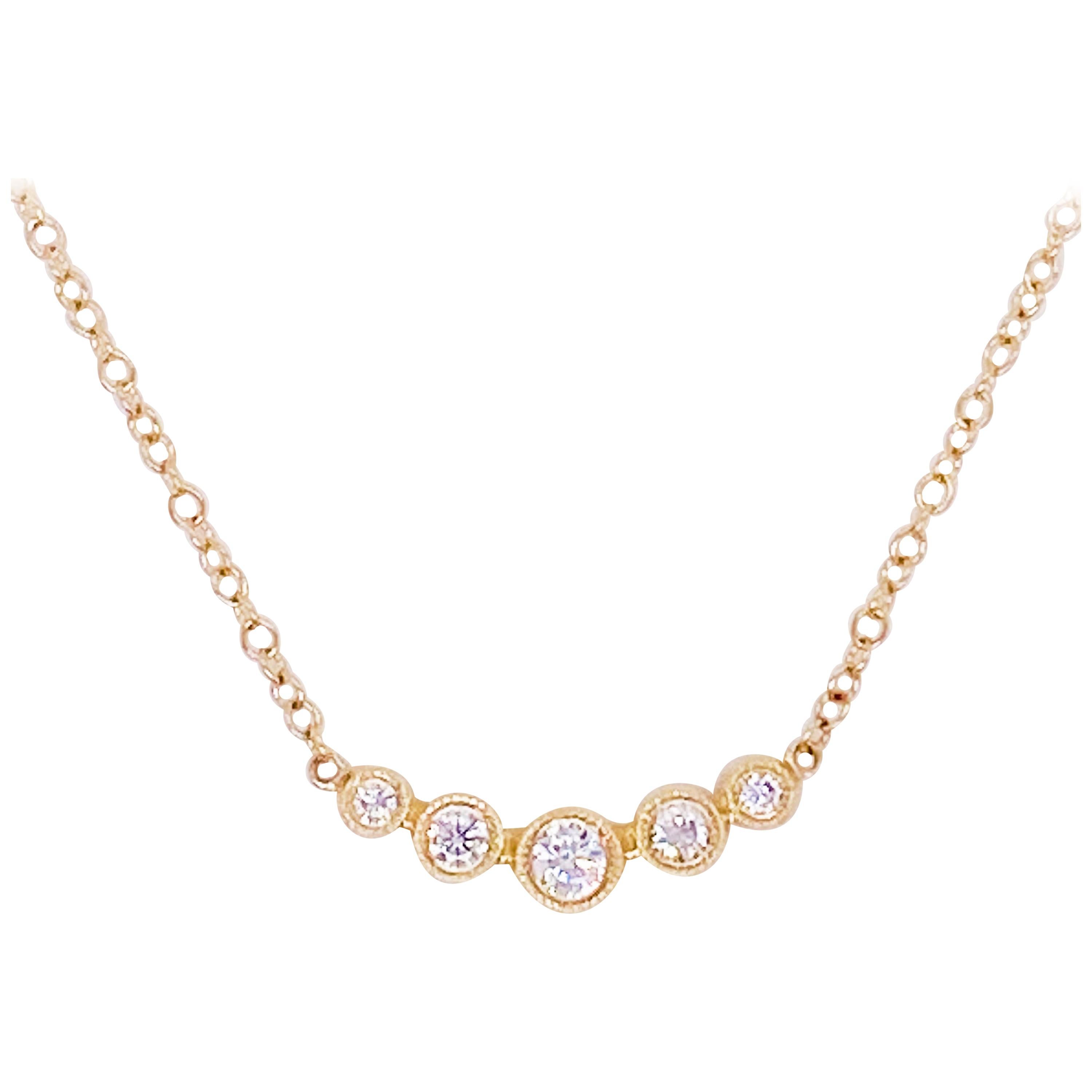 Diamond Bar Necklace, 14 Karat Yellow Gold Curved Round Bar, NK5424Y45JJ For Sale