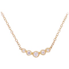 Diamond Bar Necklace, 14 Karat Yellow Gold Curved Round Bar, NK5424Y45JJ