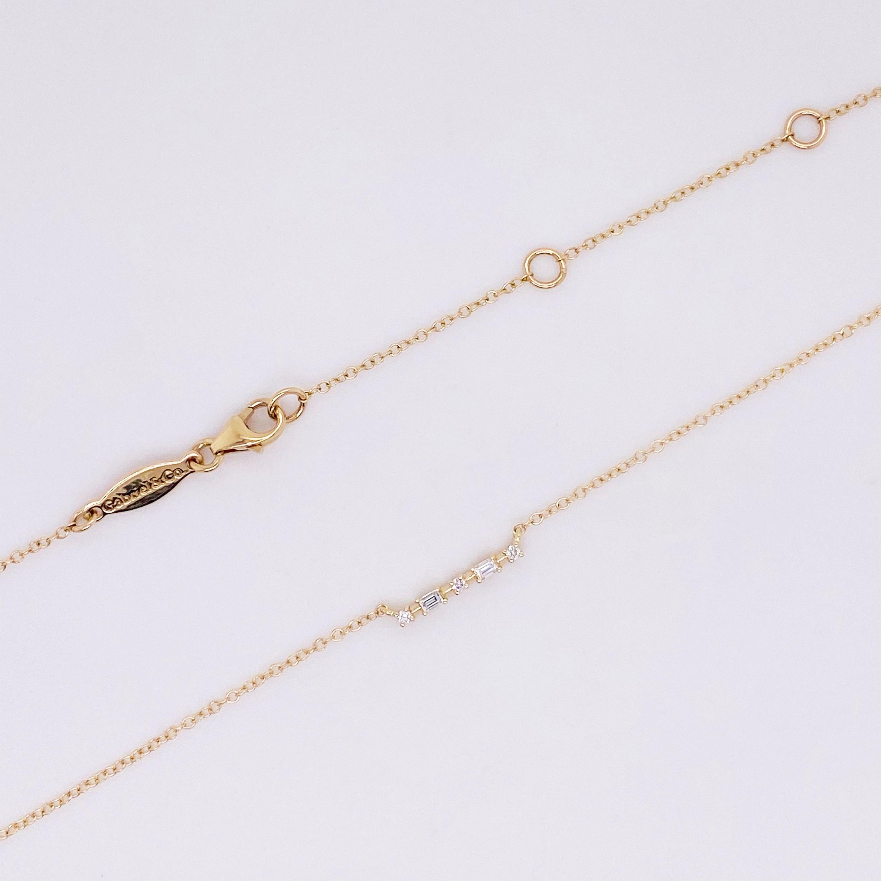 Modern Diamond Bar Necklace, 14 Karat Yellow Gold Diamond Necklace, Dainty, NK6114Y44JJ For Sale