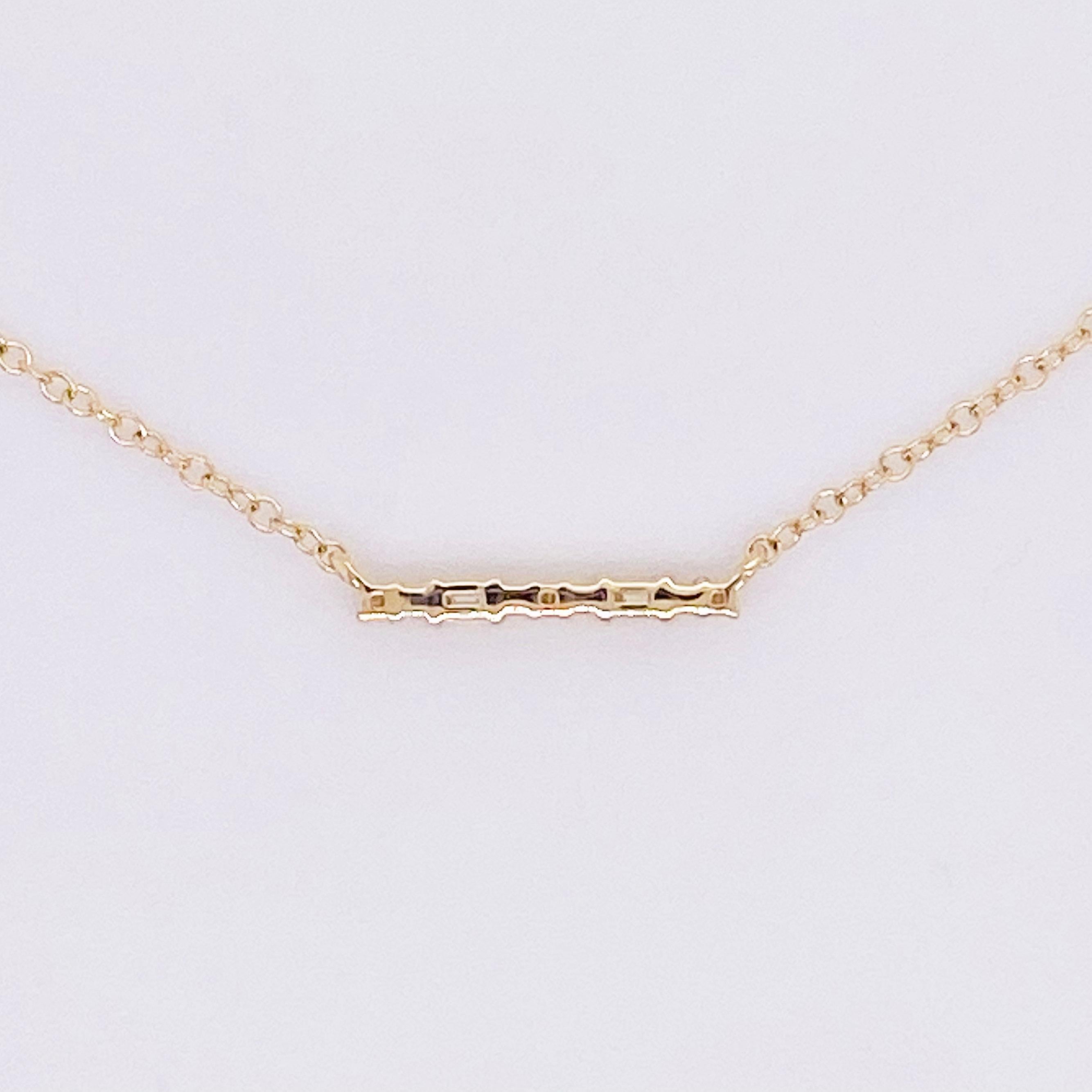 Round Cut Diamond Bar Necklace, 14 Karat Yellow Gold Diamond Necklace, Dainty, NK6114Y44JJ For Sale