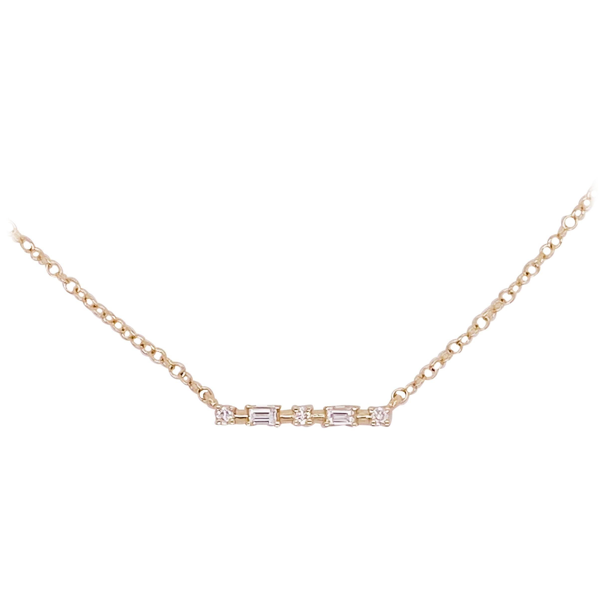 Diamond Bar Necklace, 14 Karat Yellow Gold Diamond Necklace, Dainty, NK6114Y44JJ