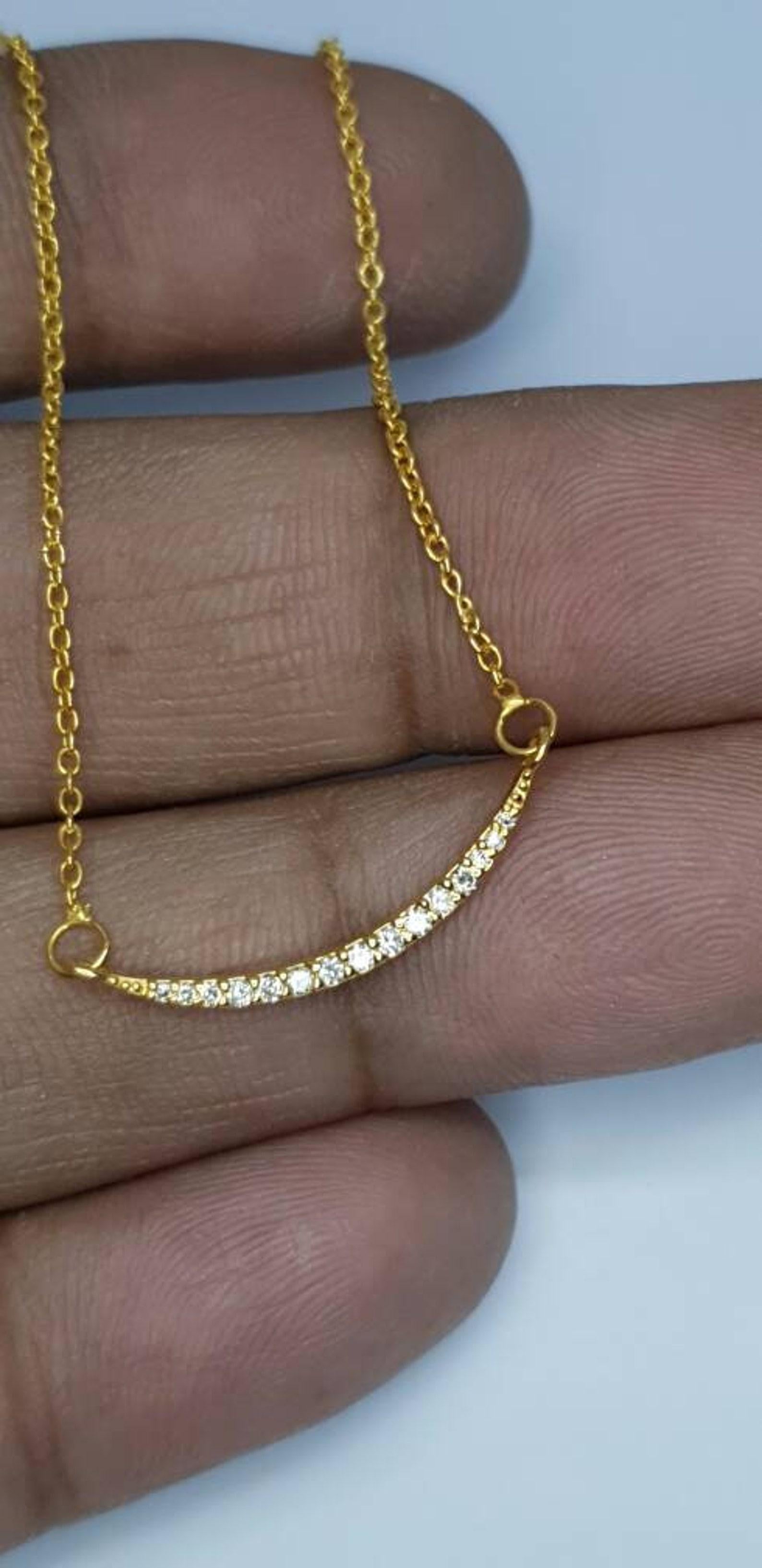 Diamond Bar Necklace 14k Solid Gold Minimalist Curved Necklace Wedding Gift .


Materials: Yellow gold

Gemstone: Diamond

Total Weight: 1.905 Grams Approx

Width:22.50 mm Approx

Diamond Weight: 0.15 ctw Approx

Thickness: 1.4mm Approx

A P P R O X