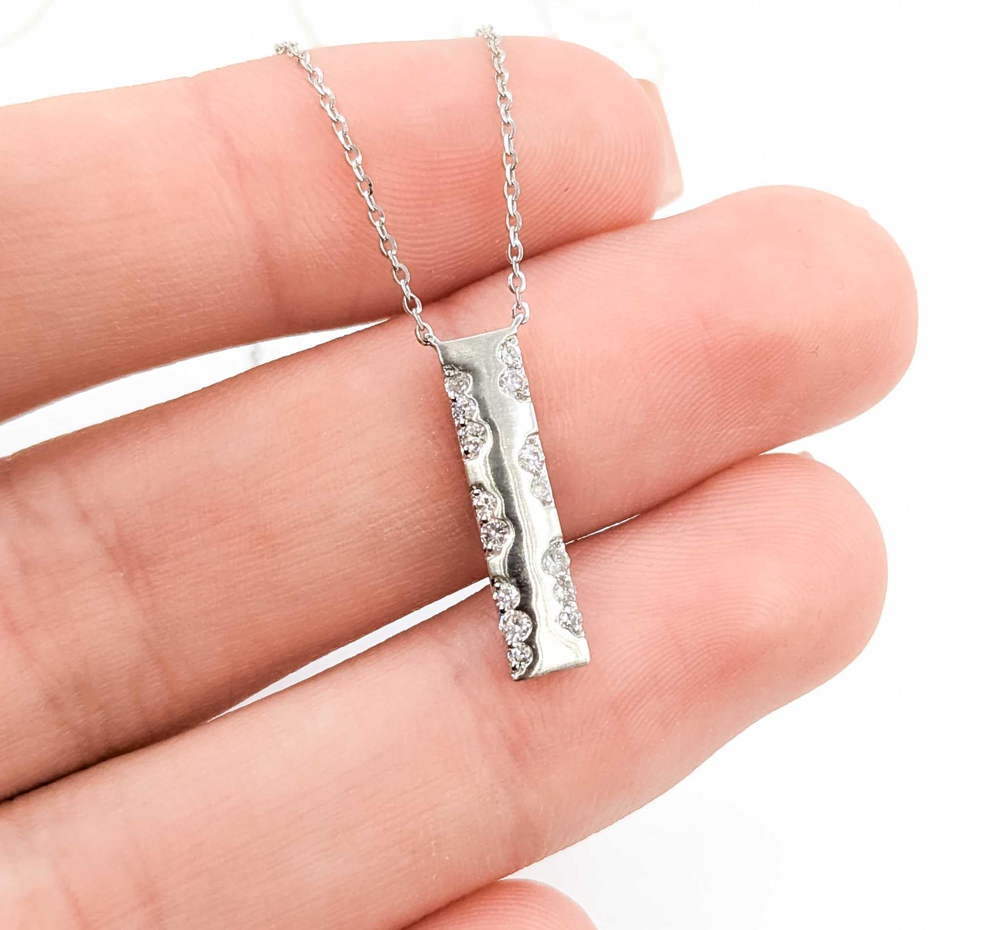 Modernist Diamond Bar Necklace in 14k White Gold For Sale