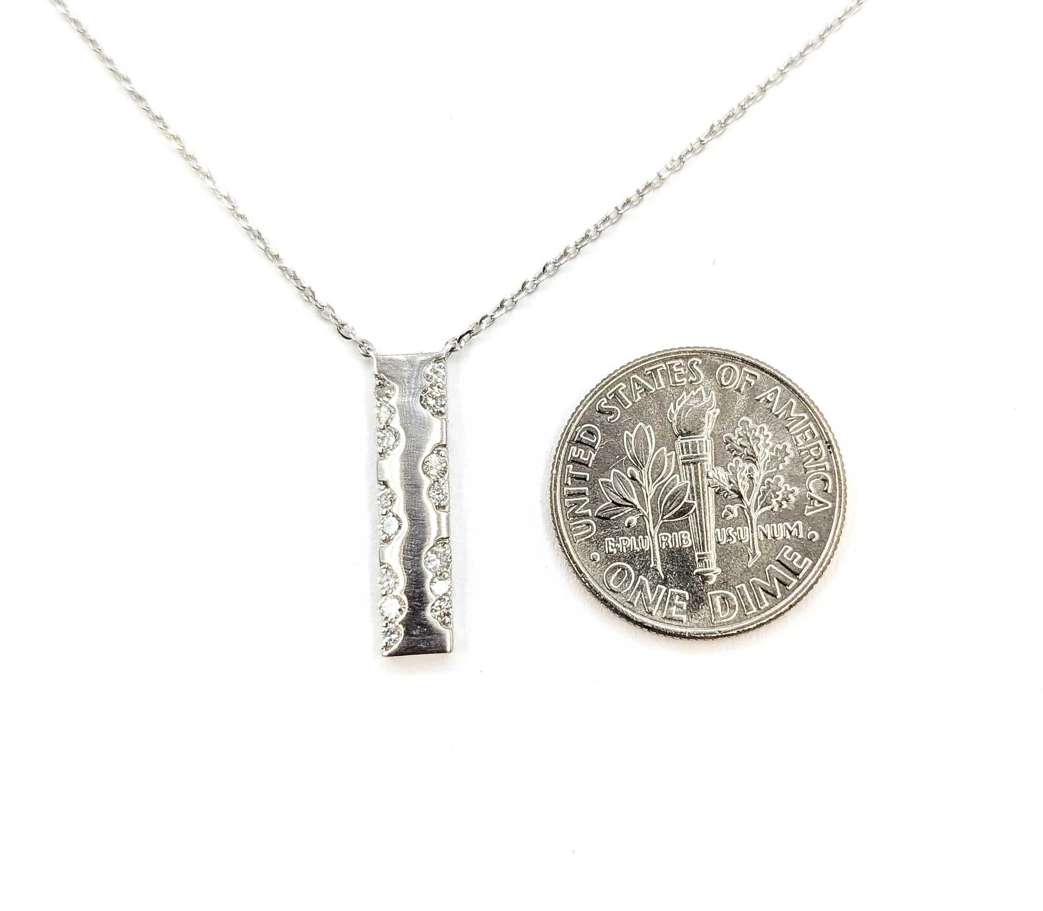 Diamond Bar Necklace in 14k White Gold For Sale 3