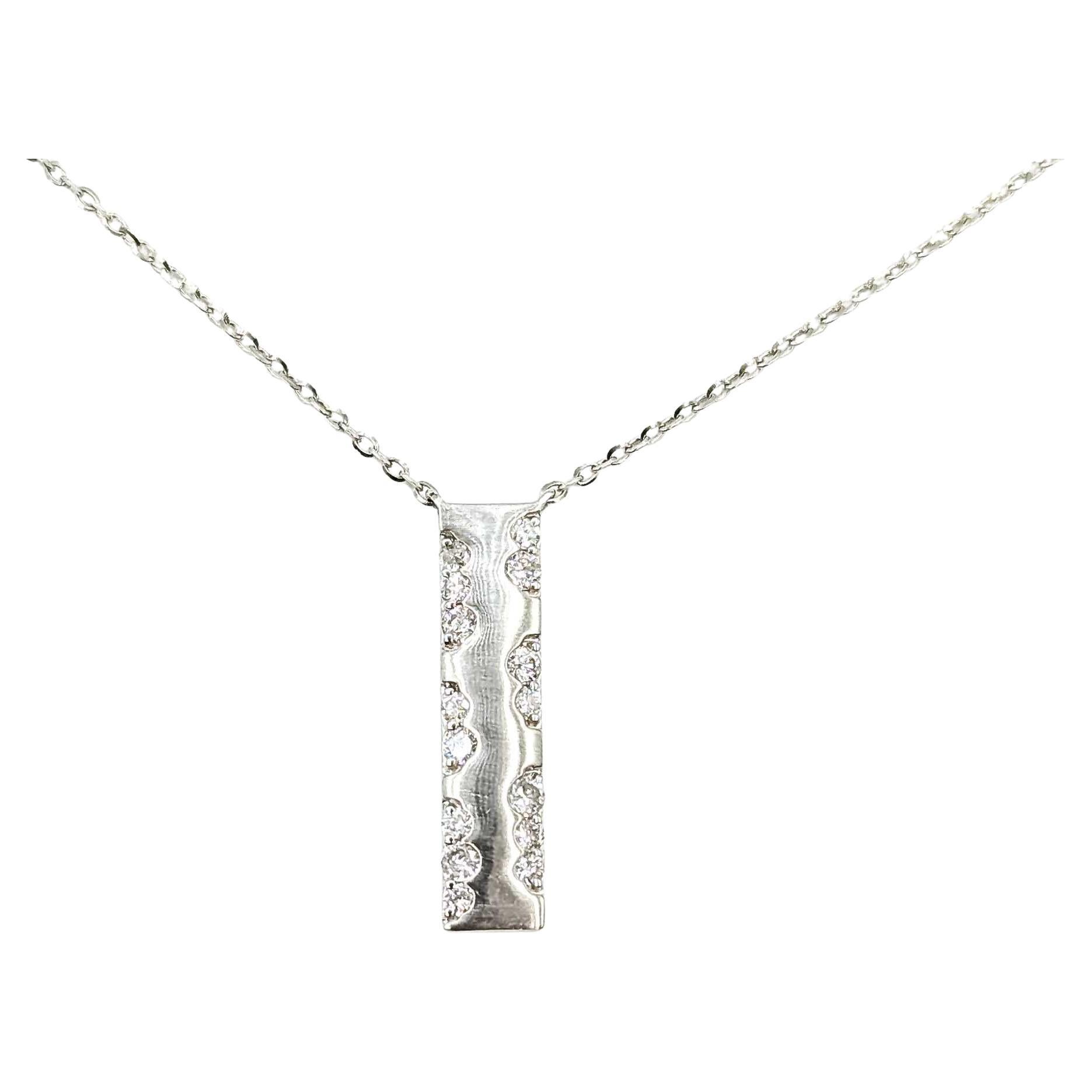 Diamond Bar Necklace in 14k White Gold For Sale