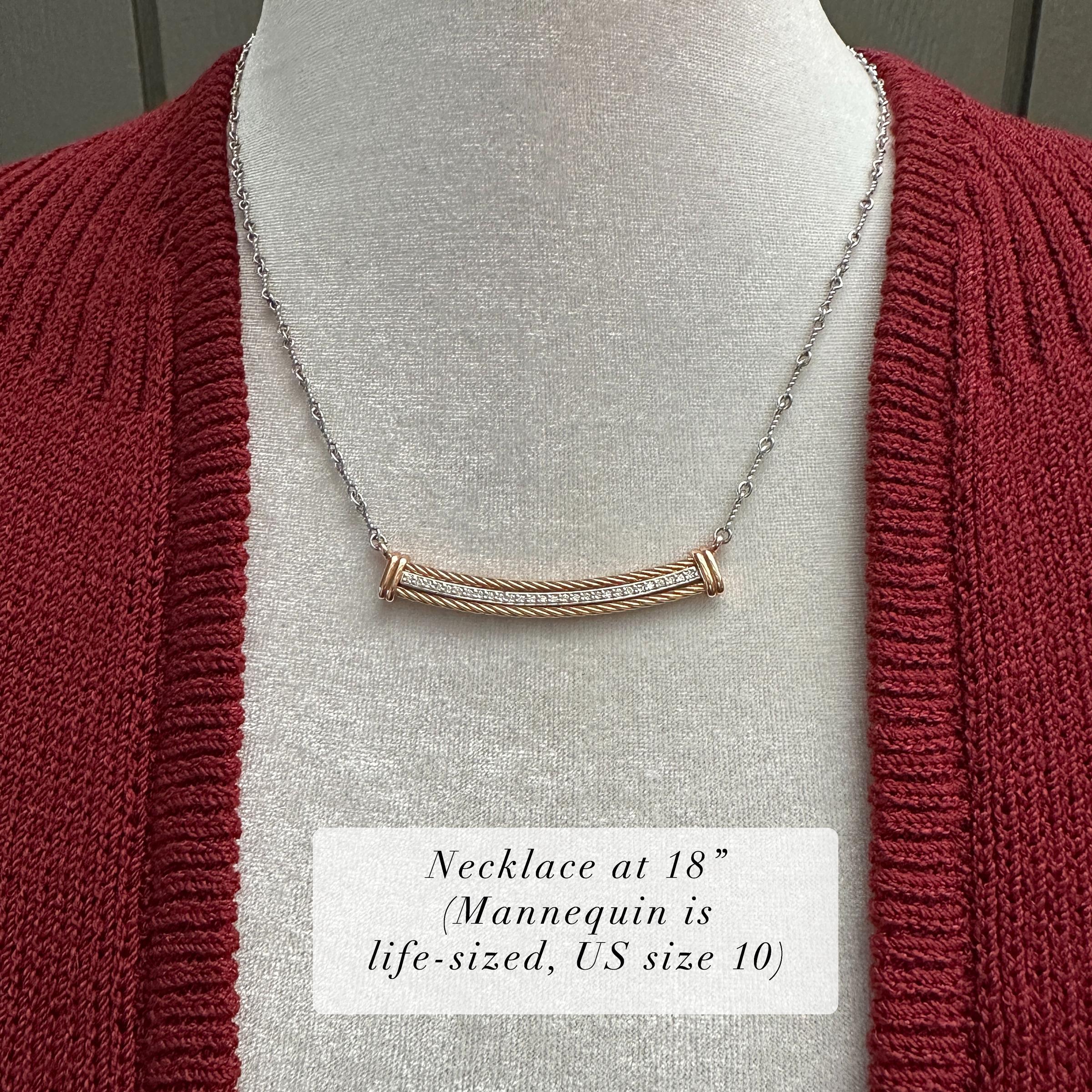 Diamond Bar Necklace in 18K Rose Gold & Platinum on 18K White Gold Dogbone Chain For Sale 1