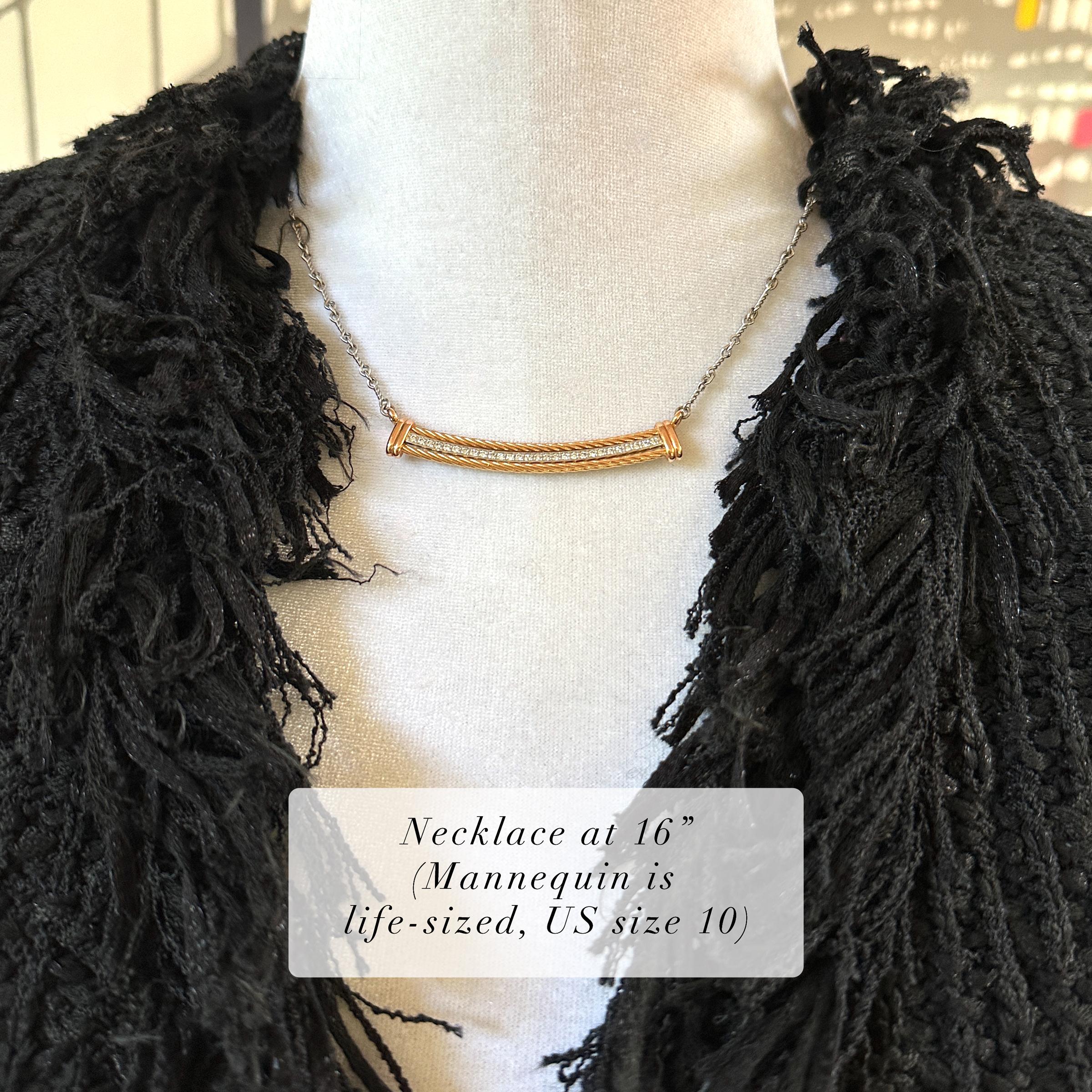 Diamond Bar Necklace in 18K Rose Gold & Platinum on 18K White Gold Dogbone Chain For Sale 2