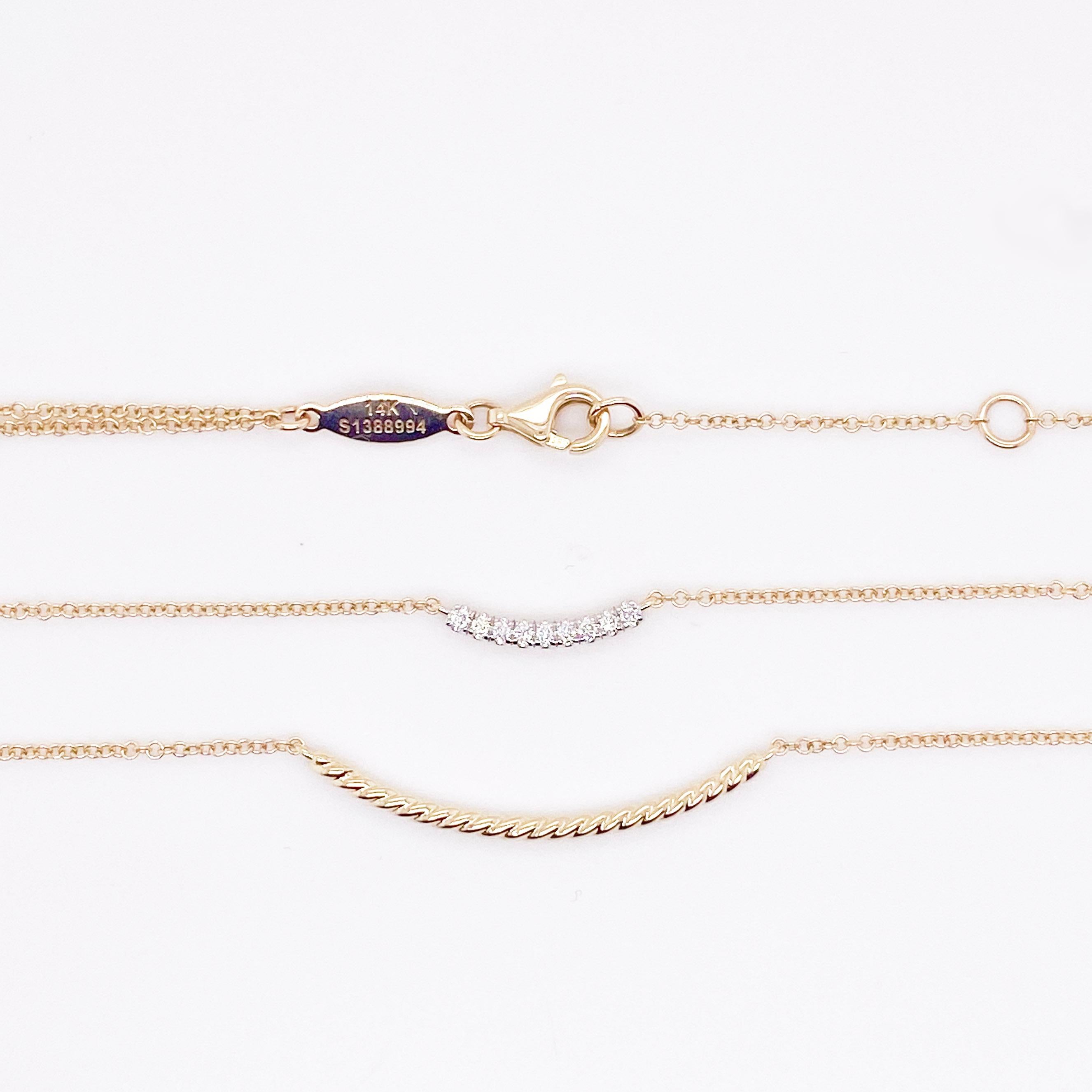 Contemporain Collier à barre de diamants, or jaune, collier pendentif torsadé à deux rangs en vente