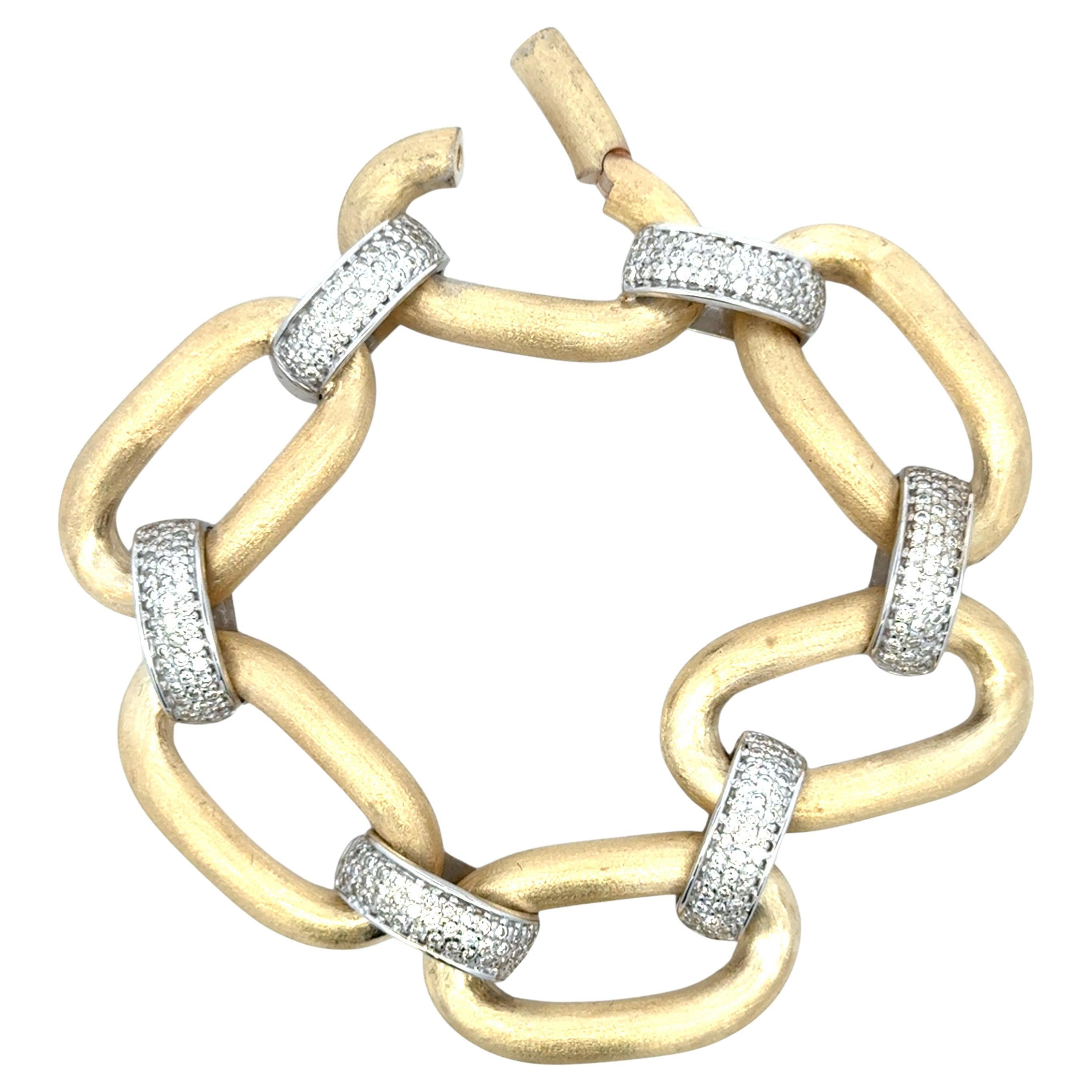 Contemporary Diamond Bar Oval Satin Finish Link Bracelet 1.82 Carats 14 Karat Yellow Gold