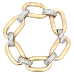 Diamond Bar Oval Satin Finish Link Bracelet 1.82 Carats 14 Karat Yellow Gold