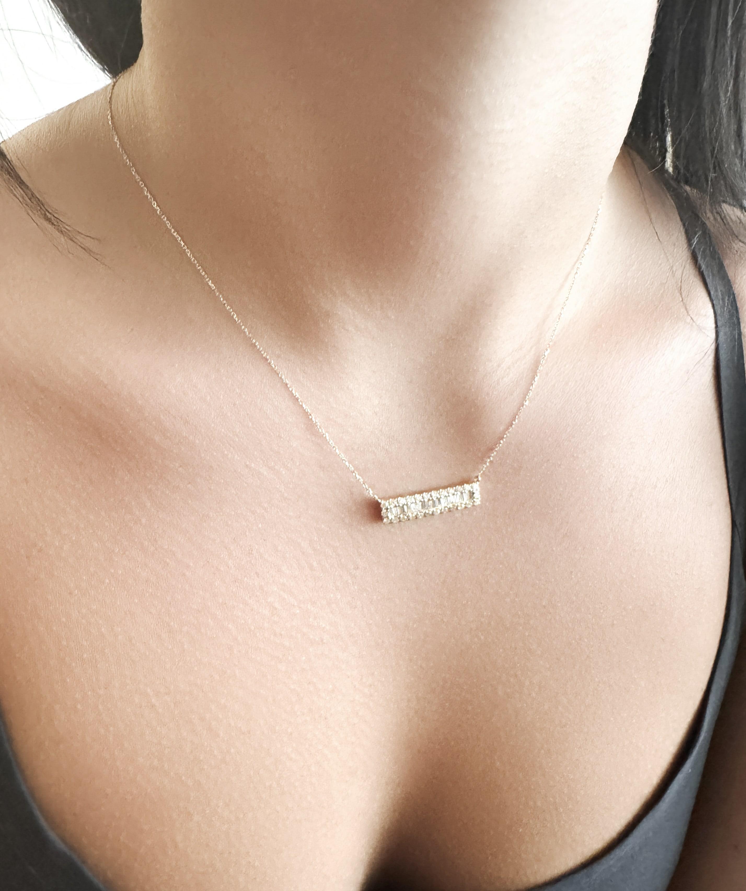 Chaîne collier câble en or jaune 14 carats avec barre de diamants 0,75 carat en vente 4