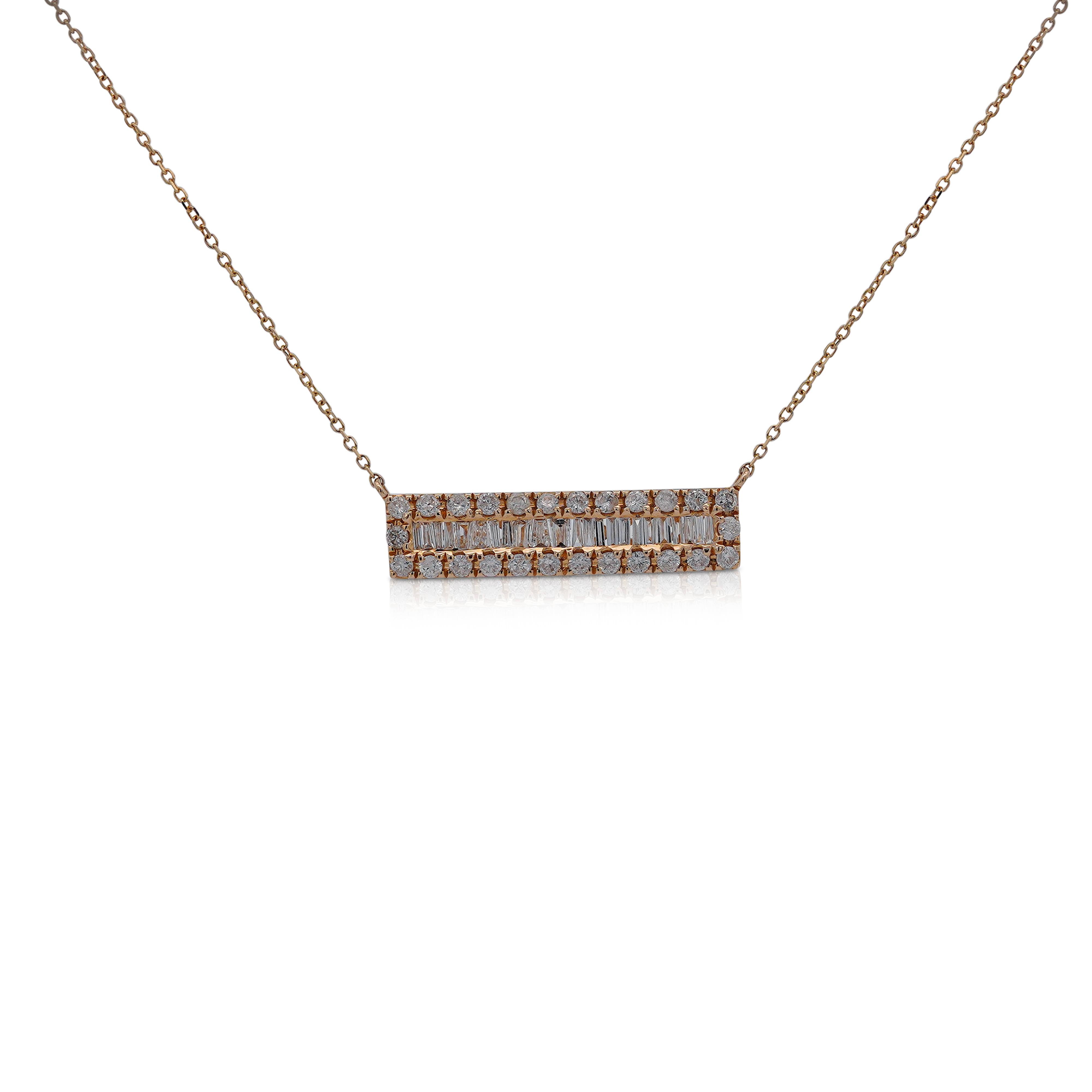 Moderne Chaîne collier câble en or jaune 14 carats avec barre de diamants 0,75 carat en vente