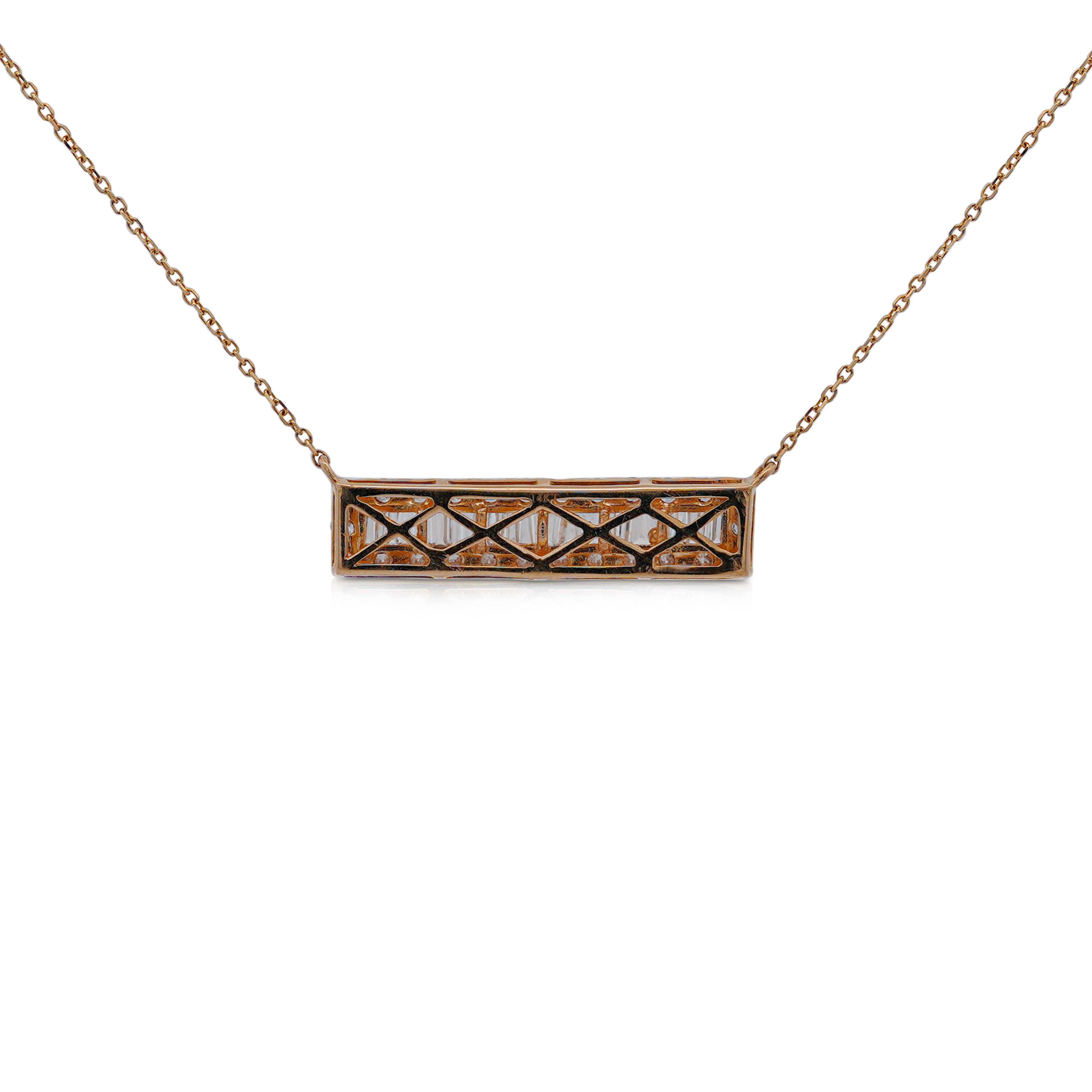 Taille ronde Chaîne collier câble en or jaune 14 carats avec barre de diamants 0,75 carat en vente