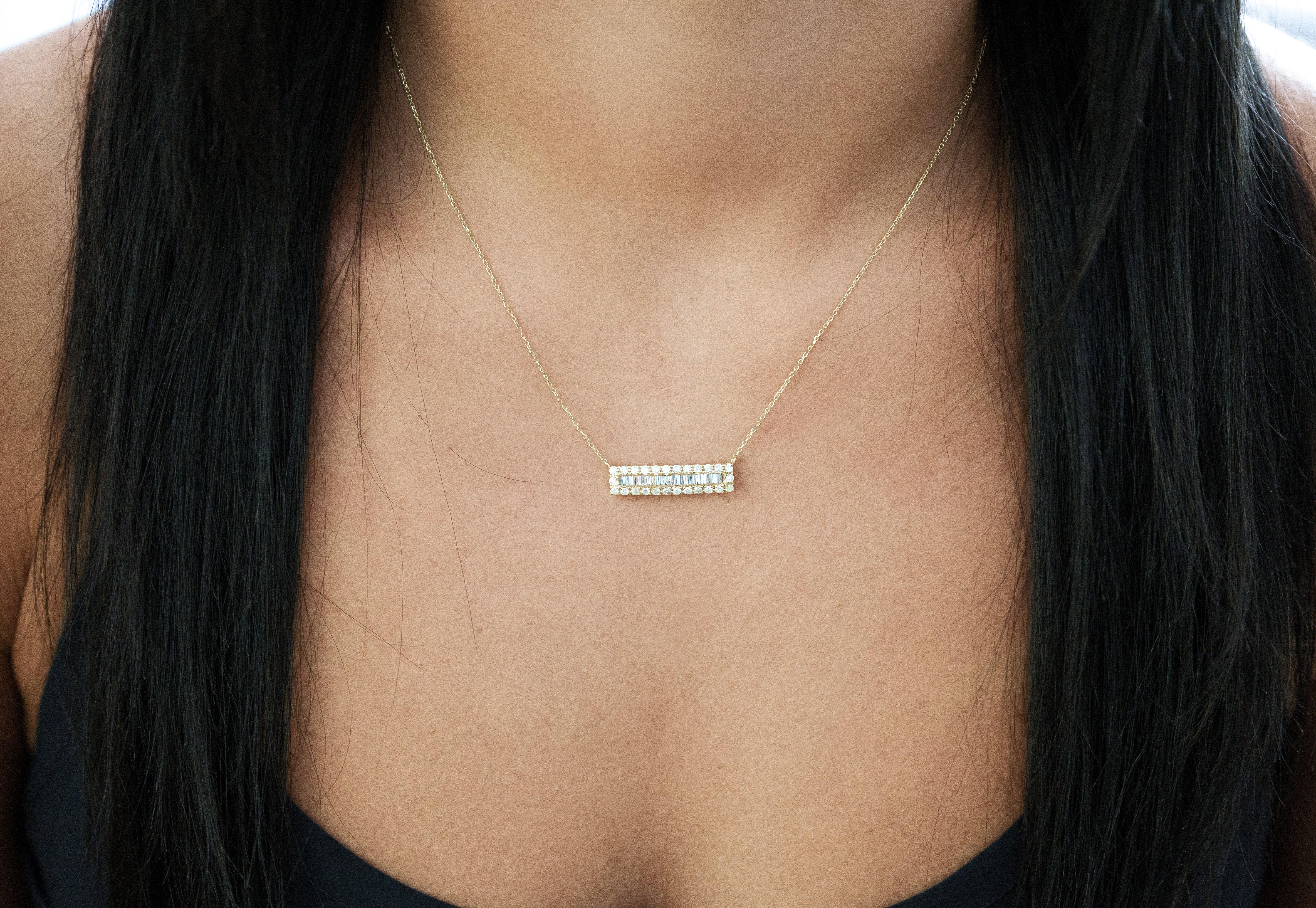 Chaîne collier câble en or jaune 14 carats avec barre de diamants 0,75 carat en vente 3