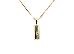 Diamond Bar Pendant Mined 1/8 Carat Round Brilliant 14K Yellow Gold