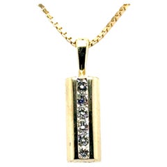 Diamond Bar Pendant Mined 1/8 Carat Round Brilliant 14K Yellow Gold