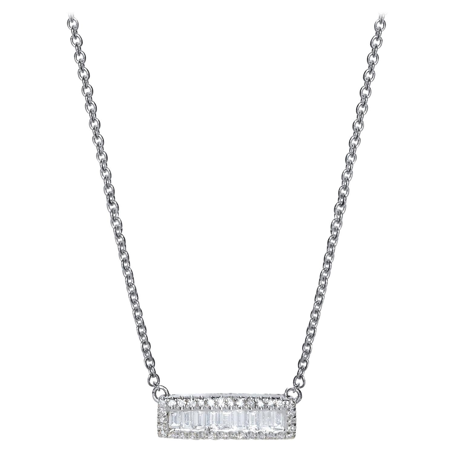 Diamond Bar Pendant Necklace in 14k Rose Gold For Sale at 1stDibs
