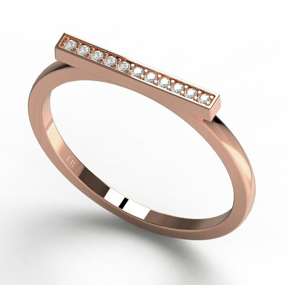 Diamond Bar Ring 14K Solid Gold Diamond Band Ring For Women Valentine Gift For Sale 4