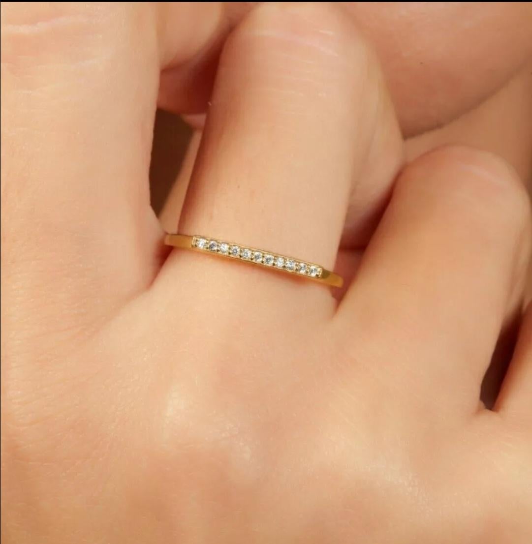 Diamond Bar Ring 14K Solid Gold Diamond Band Ring For Women Valentine Gift For Sale 5