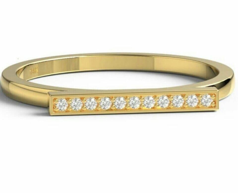 Diamond Bar Ring 14K Solid Gold Diamond Band Ring For Women Valentine Gift For Sale 5