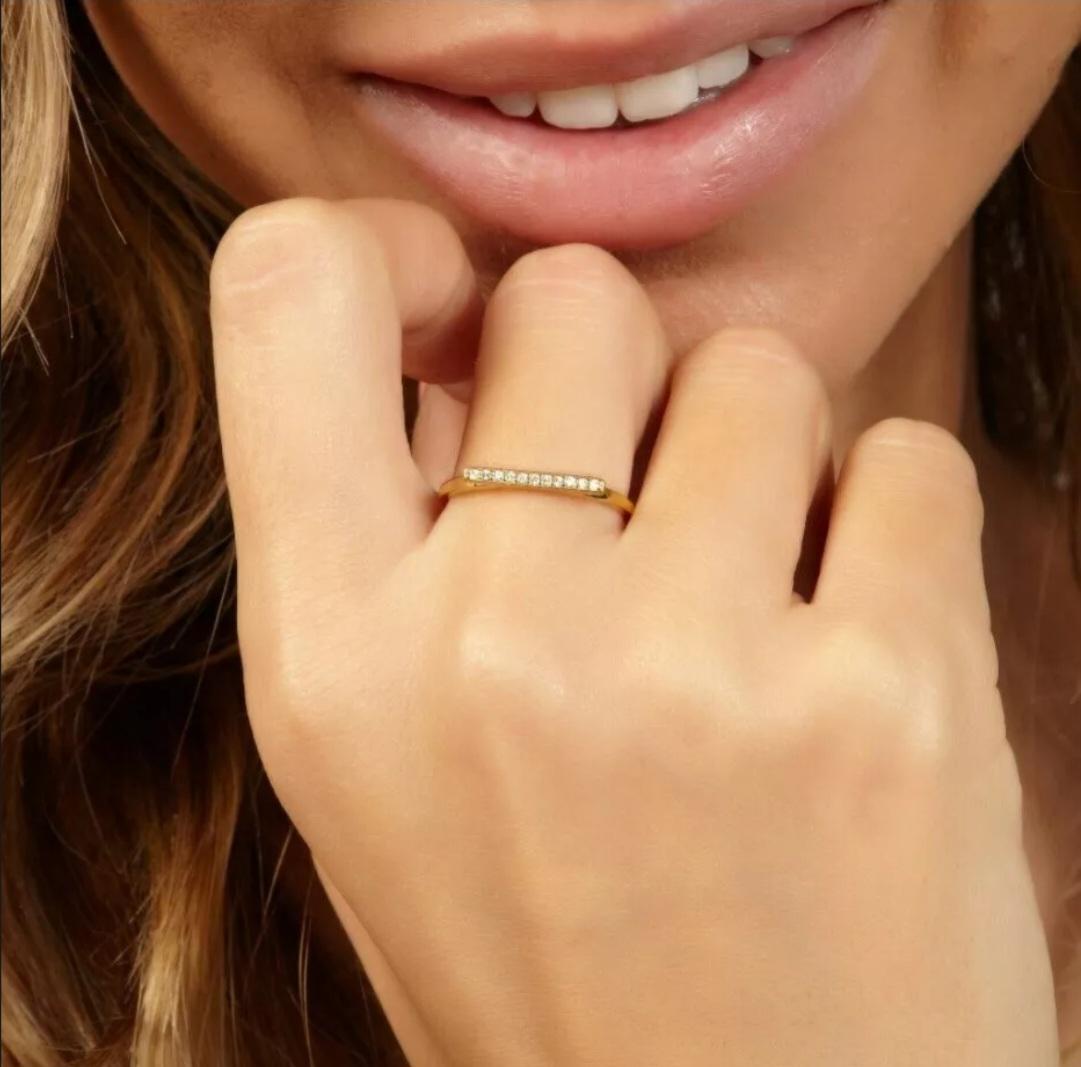 Diamond Bar Ring 14K Solid Gold Diamond Band Ring For Women Valentine Gift For Sale 7