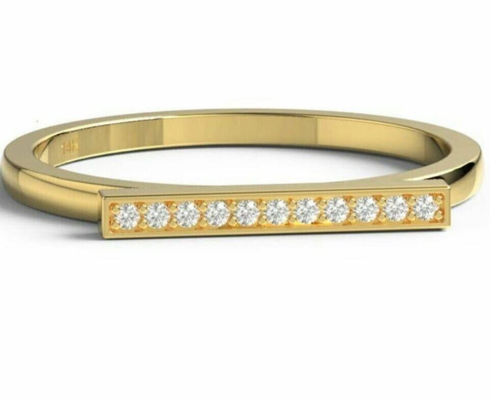 Diamant-Bar-Ring 14K Massivgold Diamant-Ring für Damen Valentine Gift, Diamantring mit Diamanten  im Angebot 10