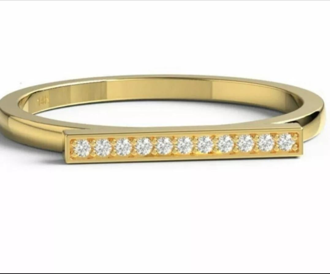 Art Deco Diamond Bar Ring 14K Solid Gold Diamond Band Ring For Women Valentine Gift For Sale