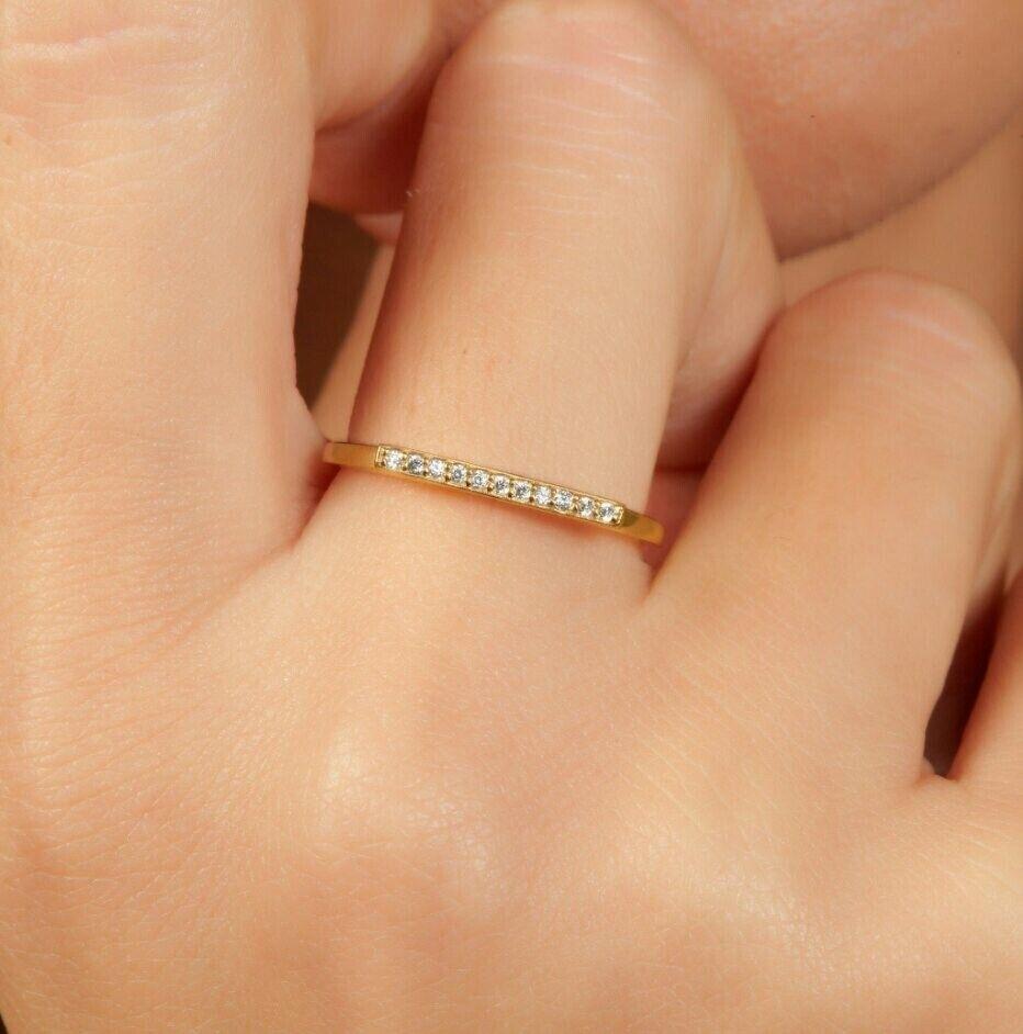 Diamant-Bar-Ring 14K Massivgold Diamant-Ring für Damen Valentine Gift, Diamantring mit Diamanten  (Rundschliff) im Angebot