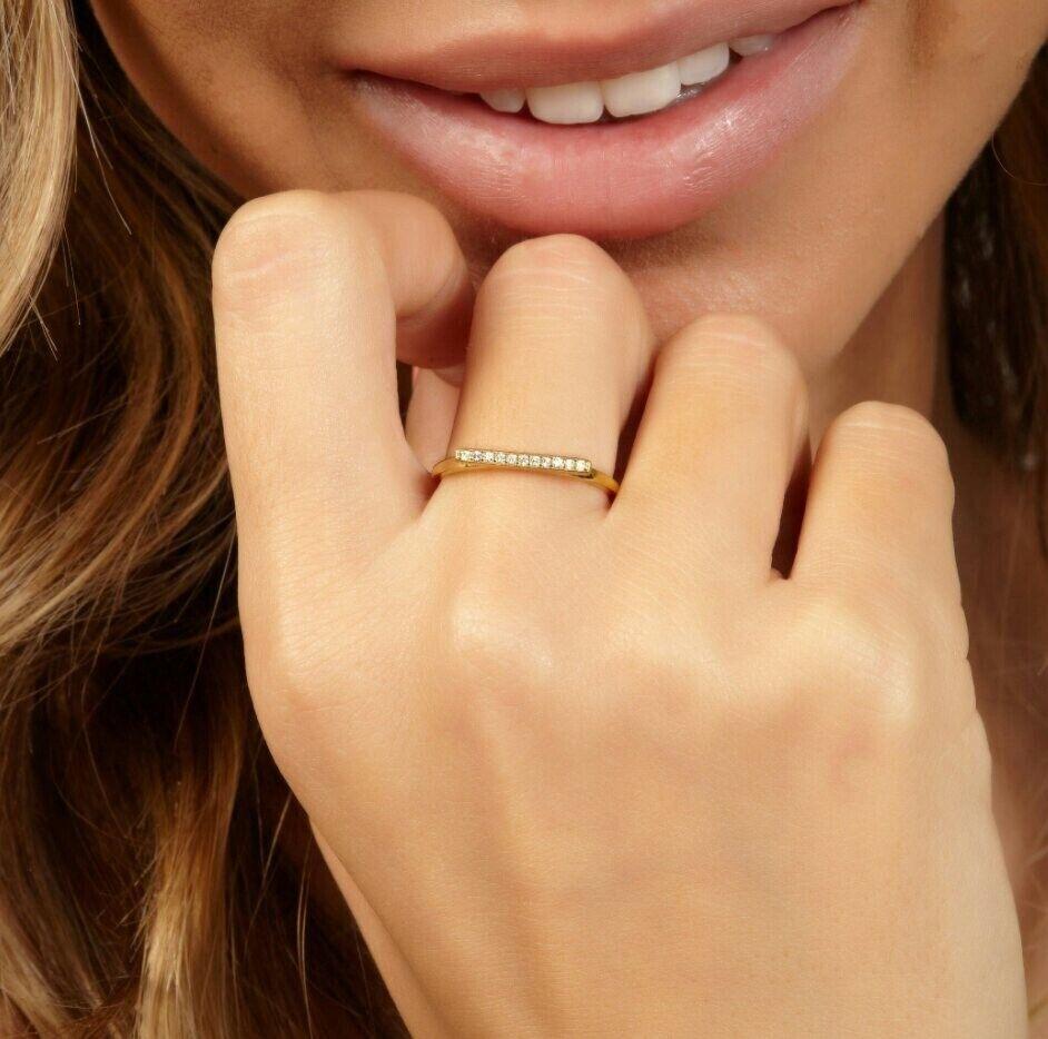 Diamant-Bar-Ring 14K Massivgold Diamant-Ring für Damen Valentine Gift, Diamantring mit Diamanten  im Zustand „Neu“ im Angebot in Chicago, IL