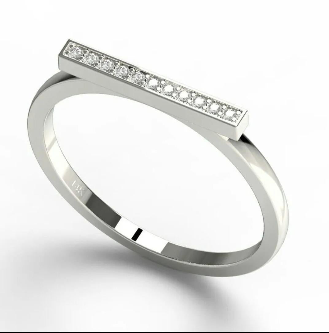 Diamond Bar Ring 14K Solid Gold Diamond Band Ring For Women Valentine Gift In New Condition For Sale In Chicago, IL