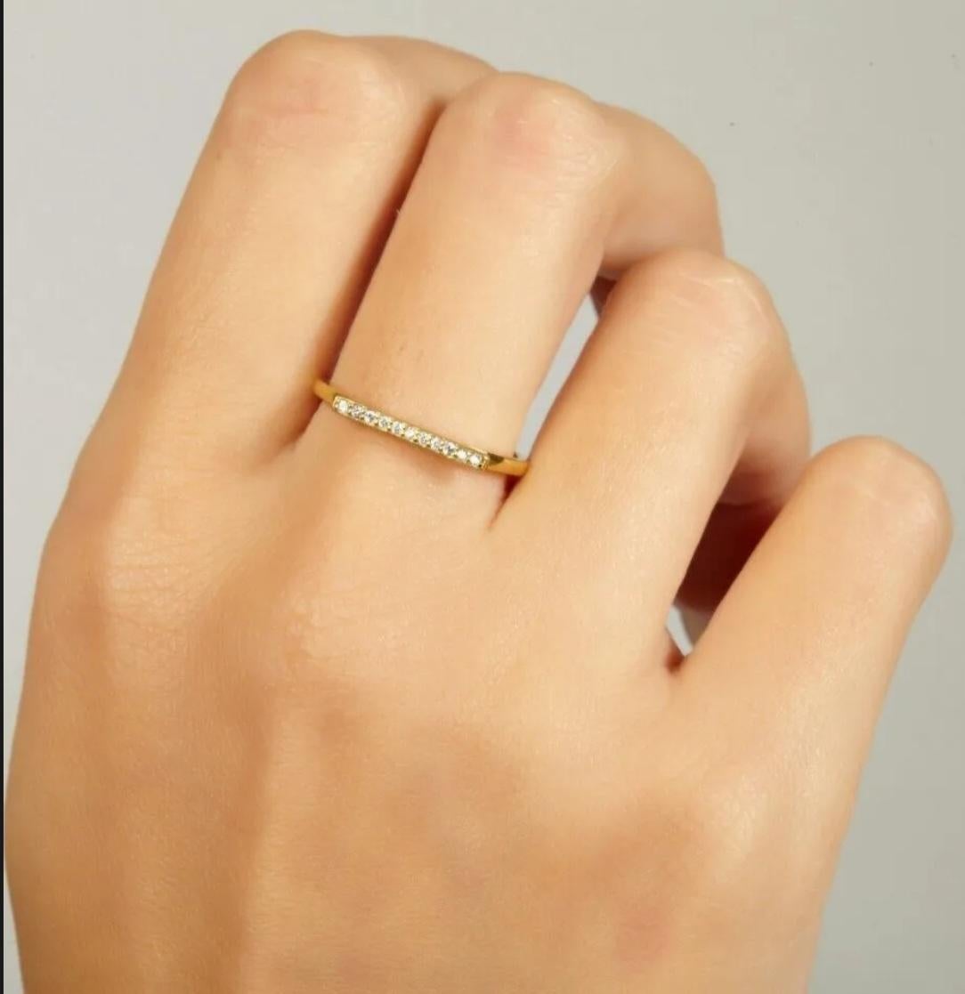 Diamond Bar Ring 14K Solid Gold Diamond Band Ring For Women Valentine Gift For Sale 3