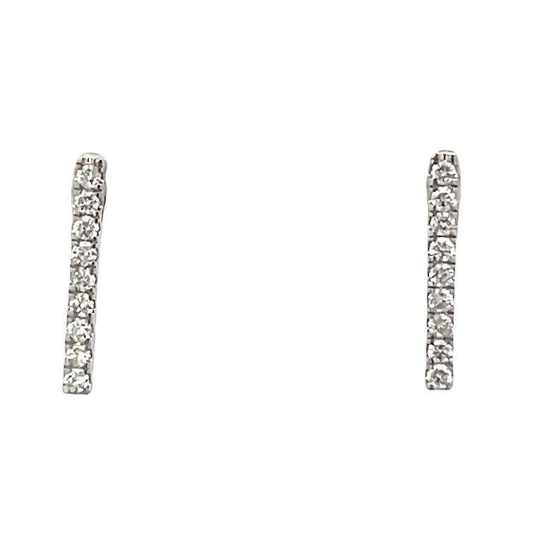 Diamond Bar Studs 0.13 Carat in 14K White Gold In New Condition For Sale In New York, NY