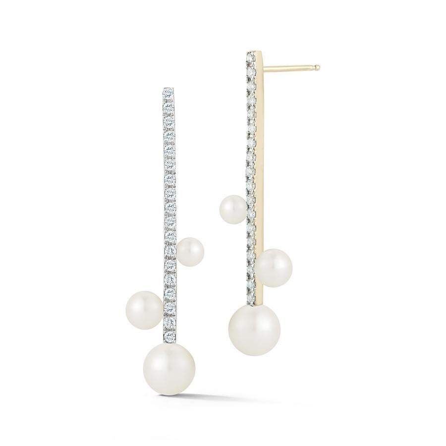 Diamond Bar Trio Pearl Earring In New Condition For Sale In Houston, TX