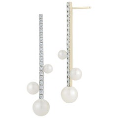 Diamond Bar Trio Pearl Earring